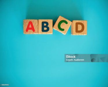 Alphabet block with ABCD on blue background