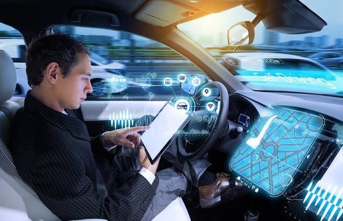 The engineer is checking the status of the intelligent driving system