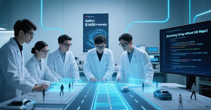 Huawei Genius Youth team developing ADS 3.0 autonomous driving system with AR interface, representing $140,000+ high-paying jobs in China