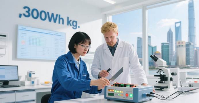 Multinational engineering team at Shanghai EV lab testing solid-state battery modules, showcasing $120,000 average salary for high-paying jobs in China