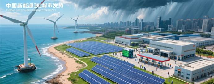 China new energy landscape: Solar farms, wind turbines and EV charging stations creating massive employment opportunities