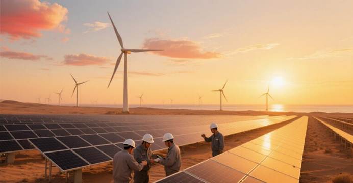 Panorama of Clean Energy in China: Collaborative Power Generation Scene of Gobi Photovoltaic Farm and Offshore Wind Power Array | Visual Presentation of Clean Energy Revolution