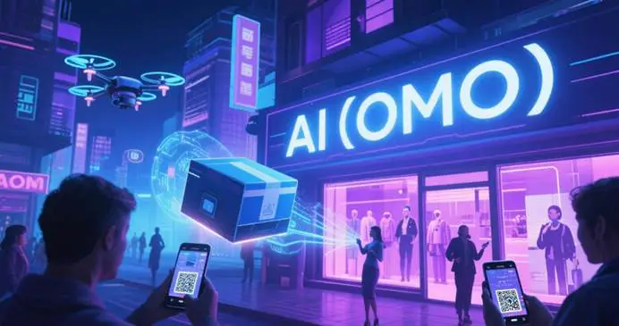 Why China’s Digital Marketing Careers Boom in 2025 is Perfect for International Talent 4 Futuristic scene of drone delivery, AR shopping and virtual livestreaming in China's digital market