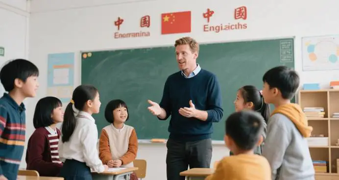 Language Skills Jobs in China: An Invitation to Bilingual Expats 2025 2 Bilingual expat teacher leading a class in a Chinese international school, showcasing education sector language skills jobs.