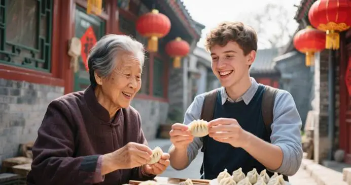 International Student Internships in China 2025: The Ultimate Guide and Outlook 3 International student experiencing cultural immersion by learning to make dumplings in a Beijing hutong during their internship in China