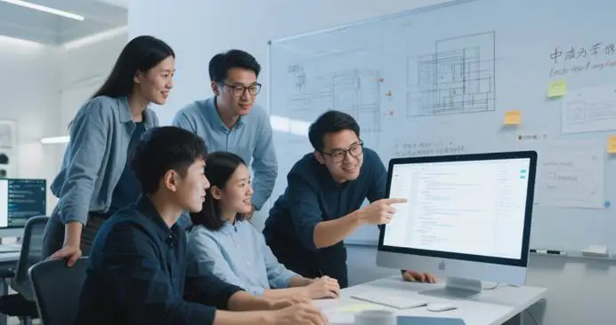 Front-End Developer Positions in China: Surging Demand for React and Vue.js | International Talent 3 Diverse international talent collaborating in a Chinese tech company on front-end development projects