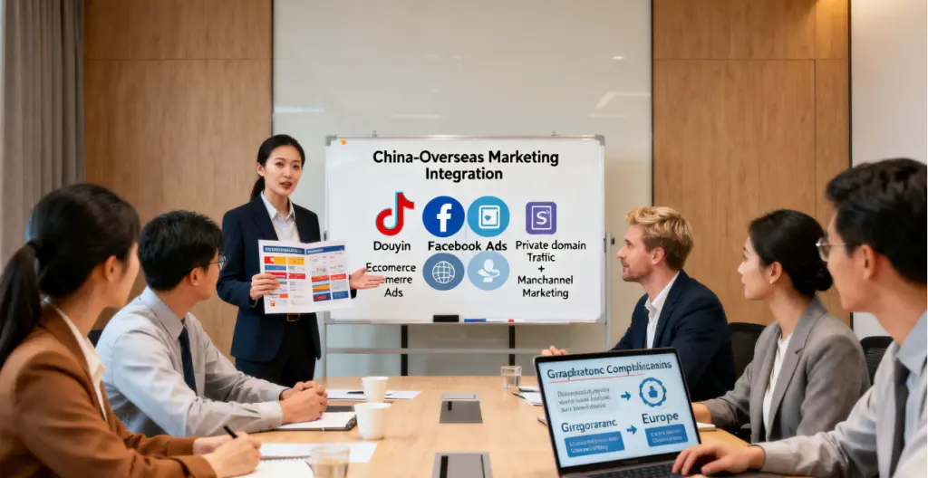 Marketing Manager Positions in China 2025: Focus on Digital and E-Commerce 3 Marketing manager positions: Overseas talents and Chinese team collaborating on cross-cultural marketing strategies (GDPR compliance, integrated Chinese-international marketing models).