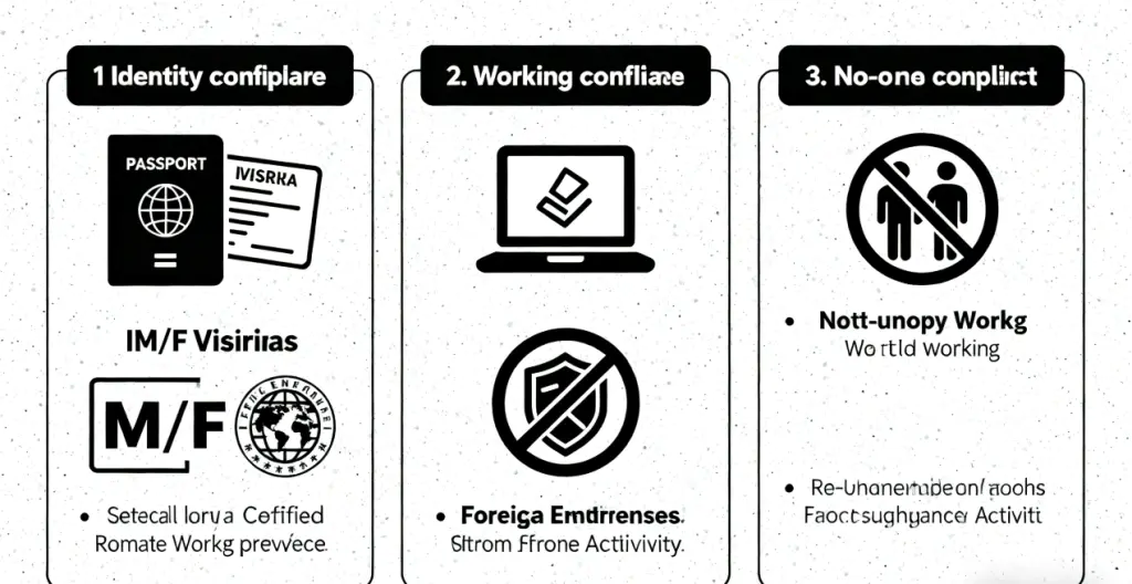 Foreigners Remote Work in China: Policies 2025 for Working from Anywhere 2 3 core eligibility requirements for foreigners working remotely in China, covering identity, work scenario compliance and no employment conflicts for remote work