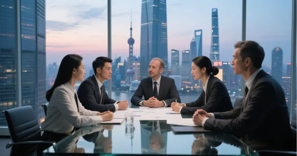 Chief Financial Officer Positions in China 2025: Multinational Companies Seek Foreign Executives 1 Multinational companies and foreign executives collaborating on strategy in a modern China office boardroom