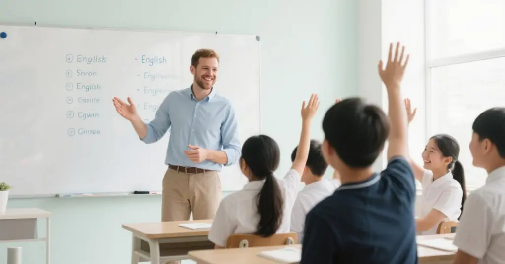 Entry-Level Jobs in China for Foreigners 2025: No Experience Needed 2 Foreign ESL teacher engaging with students in China - entry-level education jobs