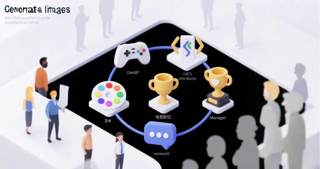 China's Gaming Industry and Esports Jobs: 1 Comprehensive Analysis of Recruitment Opportunities for Foreign Designers and Developers 2 Infographic illustrating various esports jobs in China, including roles for game designers, software developers, artists, tournament directors, and community managers.