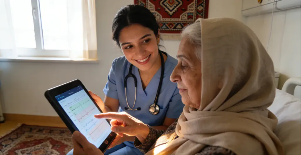 International Nurse Recruitment: "Flying to China for Medical Care" Becomes a Trend, International Hospitals Urgently Seek Elite Nurses to Build Exceptional Patient Experiences 2026 4 An international nurse empathetically explains a treatment plan to an elderly patient at the bedside, demonstrating the cross-cultural communication and personalized care that defines an exceptional patient experience.