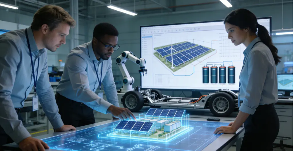 New Opportunities for Electrical Engineers Abroad 2026: After a Job Loss, Why China Could Be Your Career Turning Point? 2 Electrical engineers collaborating on renewable energy and EV projects in a modern Chinese tech environment, highlighting in-demand roles.