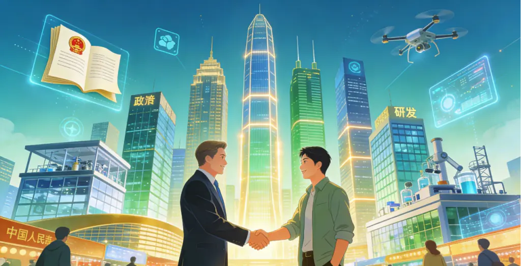 US vs China for High-Tech Talent: How Restrictive Policies Are Shifting Careers 2026 3 A symbolic image showing China actively attracting and gathering global high-tech talents through national strategies, industrial ecosystems, and scientific research platforms.