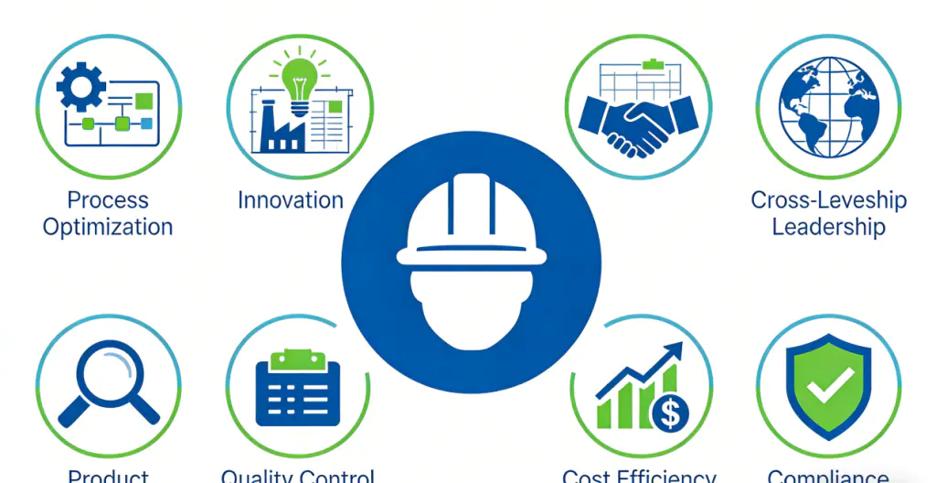 Chief Process Engineer - Leading Chinese Firms Hiring in India 2026 2 Infographic outlining the core responsibilities of a Chief Process Engineer: optimization, innovation, leadership, quality, cost, and compliance.